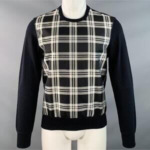 ALEXANDER MCQUEEN Size S Black White Plaid Cotton Blend Crew Neck Pullover